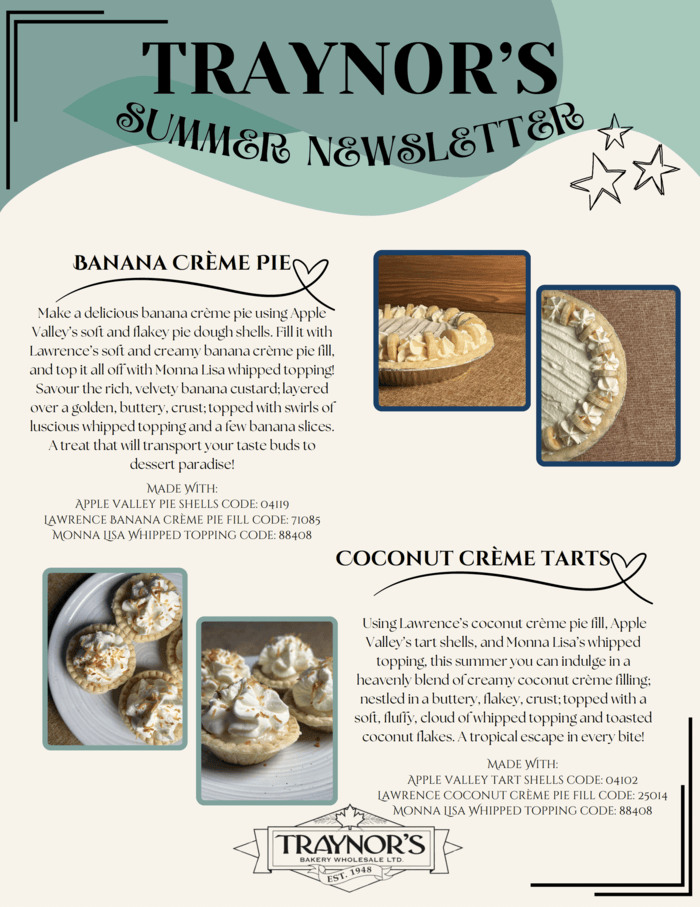 Summer Newsletter - Blog Recipes at Traynor's Wholesale Bakery in Hamilton, Ontario.